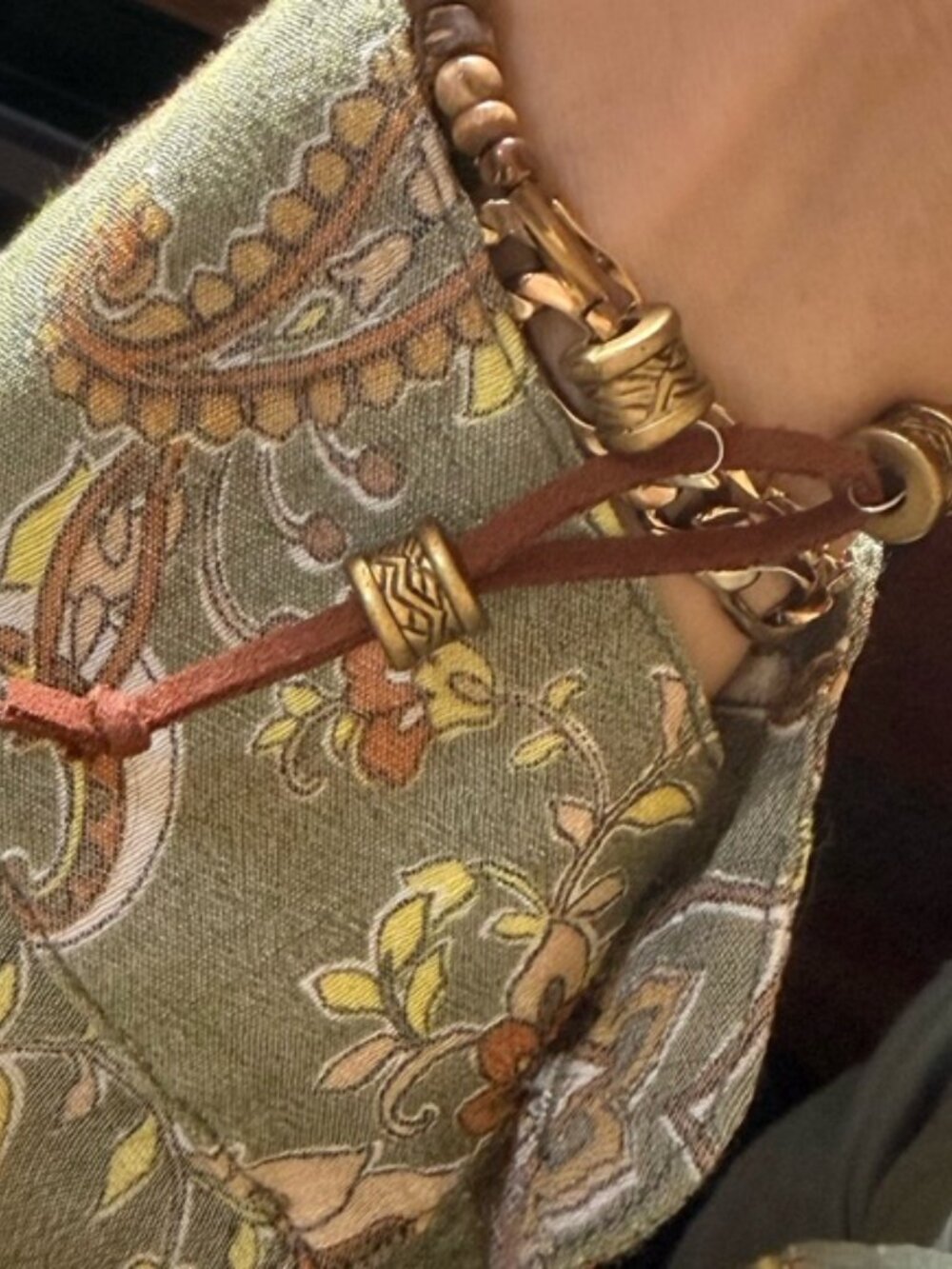 STACKABLE BRACELET/ Earthy boho/ suede+jasper+wood - Picture 2 of 3